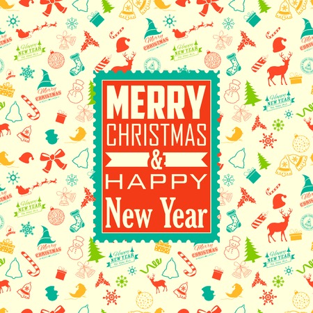 illustration of Merry Christmas and Happy New Year on seamless backgroundのイラスト素材
