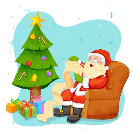 illustration of Santa Claus reading wish list for Christmasのイラスト素材