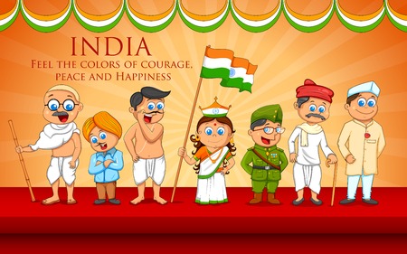 illustration of kids in fancy dress of Indian freedom fighterのイラスト素材