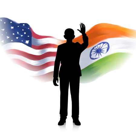 illustration of man waving hand showing India-America relationshipのイラスト素材
