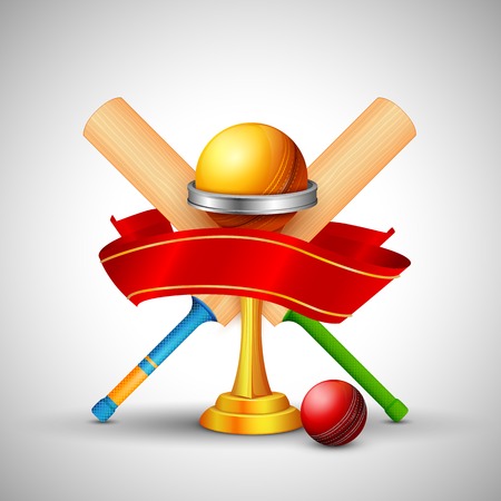 illustration of golden trophy with cricket batのイラスト素材