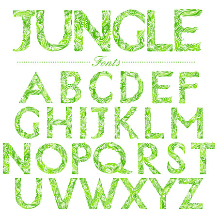 illustration of set of English font in Jungle style swirlのイラスト素材