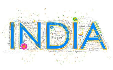 illustration of India background typography with related wordsのイラスト素材