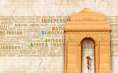 illustration of India gate on abstract background with relativ textのイラスト素材