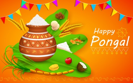 illustration of Happy Pongal greeting backgroundのイラスト素材