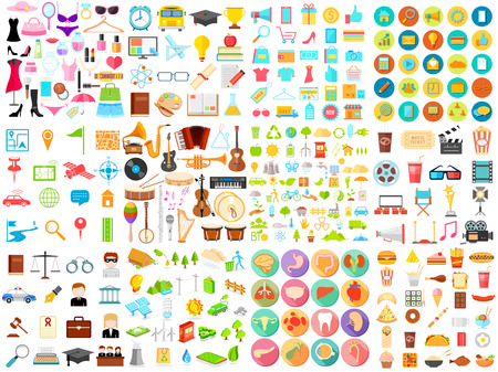 illustration of flat icon jumbo collection of eductaion,medical,music,food,beauty,shopping, business and environmetのイラスト素材