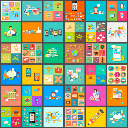 illustration of flat style pictogram for user interface jumbo collection of eductaion,medical,music,food,beauty,shopping, business and environmetのイラスト素材