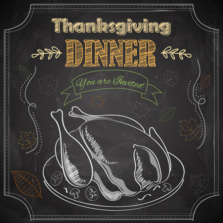 illustration of invitation card for Happy Thanksgiving with turkey and maple leafのイラスト素材