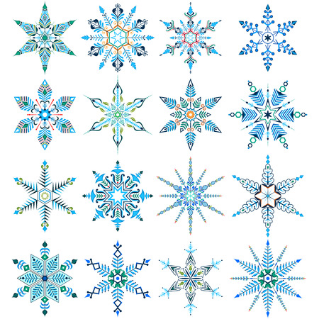 illustration of set of different shape snowflakesのイラスト素材