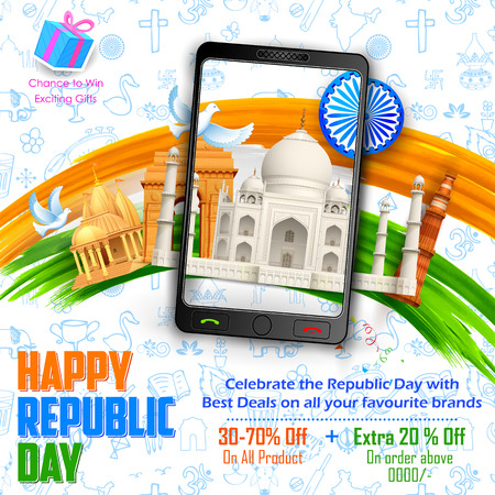illustration of Republic Day sale banner with Indian historical monumentのイラスト素材