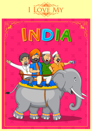 illustration of people of different religion showing Unity in Diversity of Indiaのイラスト素材