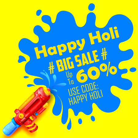 illustration of colorful splash coming out from pichkari in Holi promotional backgroundのイラスト素材
