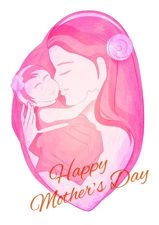 illustration of mother embracing child in Mother's Day Cardのイラスト素材