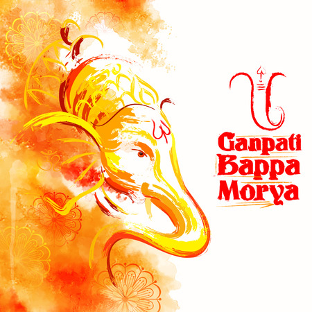 illustration of Lord Ganesha in paint style with text Ganpati Bappa Morya Oh Ganpati My Lordのイラスト素材