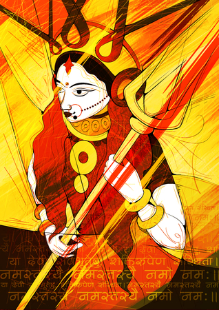 illustration of goddess Durga with Shanskrit Shloka Ya devi sarvabhuteshu shakti  rupena samsthita, namas tasyai meaning To that goddess who abides in all beings as power Sautaions to Theeのイラスト素材