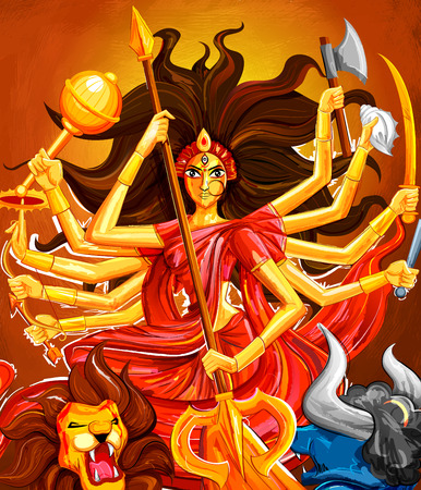illustration of goddess Durga in Subho Bijoya Happy Dussehra backgroundのイラスト素材