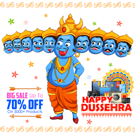 illustration of ten headed Ravana for Happy Dussehra sale promotionのイラスト素材