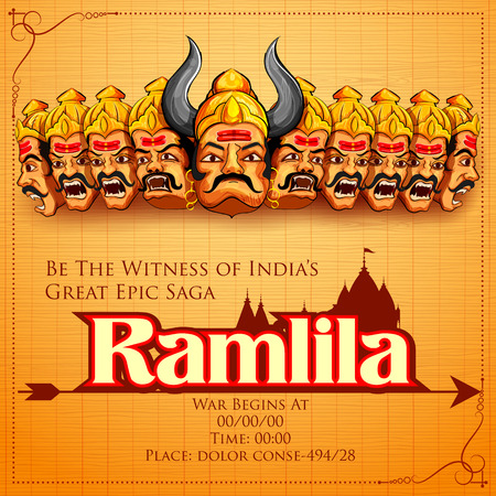 llustration of Raavana with ten heads for Dussehra Navratri festival of India posterのイラスト素材