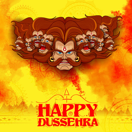 llustration of Raavana with ten heads for Dussehra Navratri festival of India posterのイラスト素材