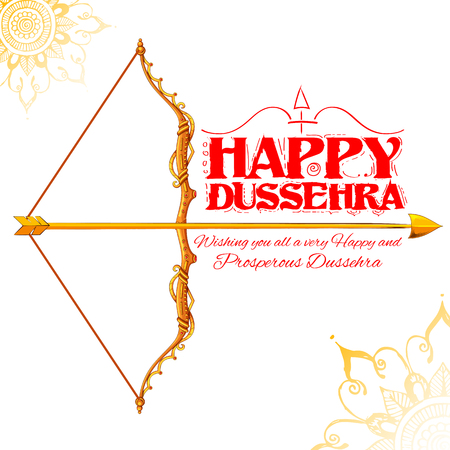 illustration of bow and arrow in Happy Dussehra festival of India backgroundのイラスト素材