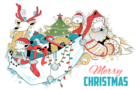 illustration of doodle of Merry Christmas Holiday with Santa Clausのイラスト素材