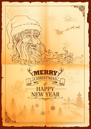 illustration of Santa Claus in Merry Christmas and Happy New Year bannerのイラスト素材