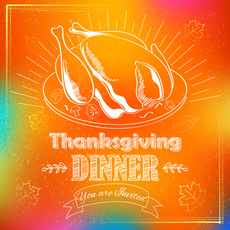 illustration of invitation card for Happy Thanksgiving with turkey and maple leafのイラスト素材