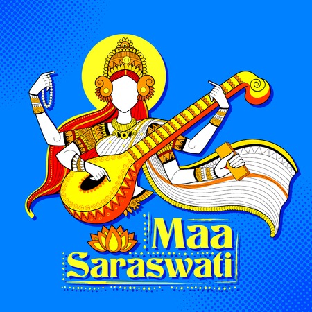 Goddess of Wisdom Saraswati for Vasant Panchami India festival backgroundのイラスト素材
