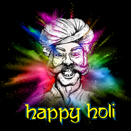 illustration of Colorful Indian man face for Happy Holi Backgroundのイラスト素材
