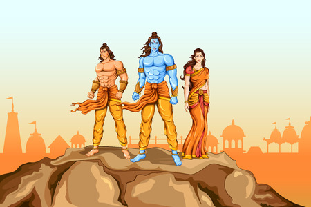 Lord Rama, Sita and Laxmana in Dussehra posterのイラスト素材