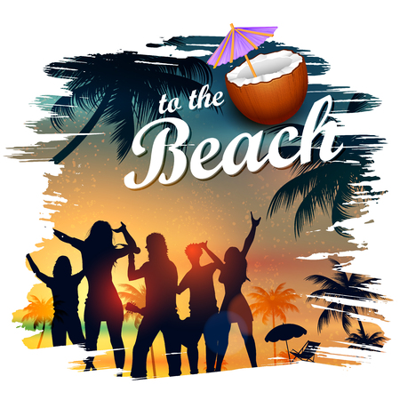 Summer time poster wallpaper for fun party invitation banner templateのイラスト素材