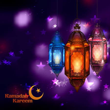 Illustration of Ramadan Kareem Generous Ramadan greetings for Islam religious festival Eid with illuminated lampのイラスト素材