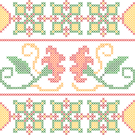 Cross Stitch Embroidery floral design for seamless pattern textureのイラスト素材
