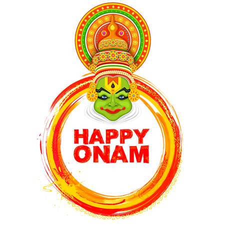 Kathakali dancer on background for Happy Onam festival of South India Keralaのイラスト素材
