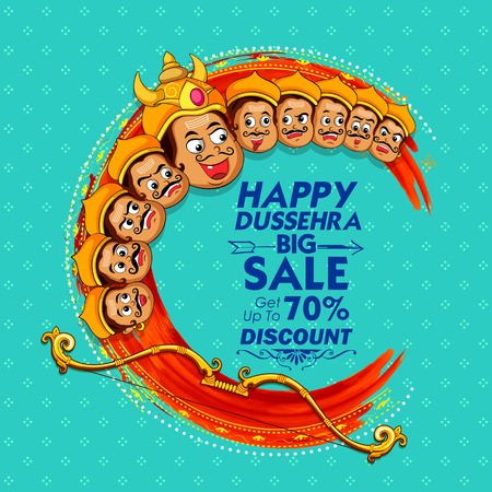 Raavana with ten heads for sale promotion of Navratri Dussehra festival of India posterのイラスト素材