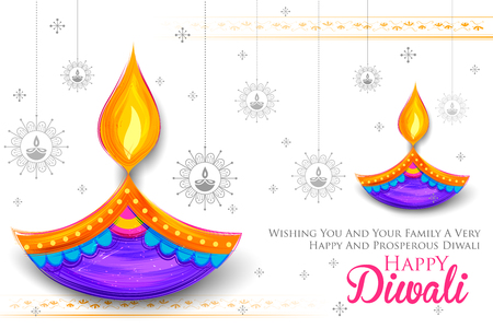 Burning diya on Happy Diwali Holiday background for light festival of Indiaのイラスト素材