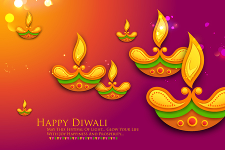 Burning diya on Happy Diwali Holiday background for light festival of Indiaのイラスト素材