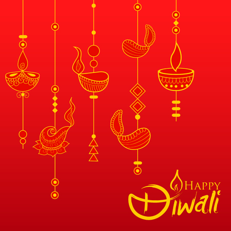 Burning diya on Happy Diwali Holiday background for light festival of Indiaのイラスト素材