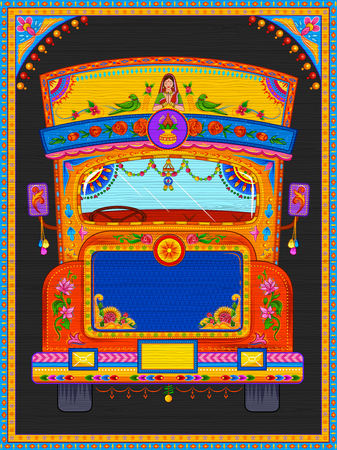 Colorful welcome banner in truck art kitsch style of Indiaのイラスト素材