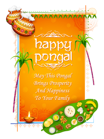 Happy Pongal holiday harvest festival of Tamil Nadu, South India greeting background.のイラスト素材