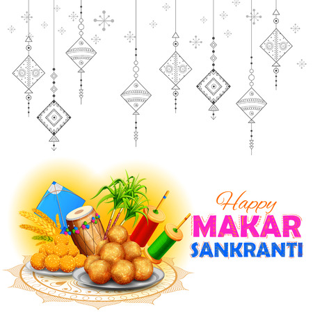 Makar Sankranti wallpaper with colorful kite for festival of Indiaのイラスト素材