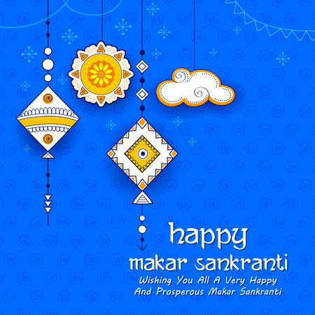 Happy Makar Sankranti wallpaper with colorful kite string for festival of Indiaのイラスト素材