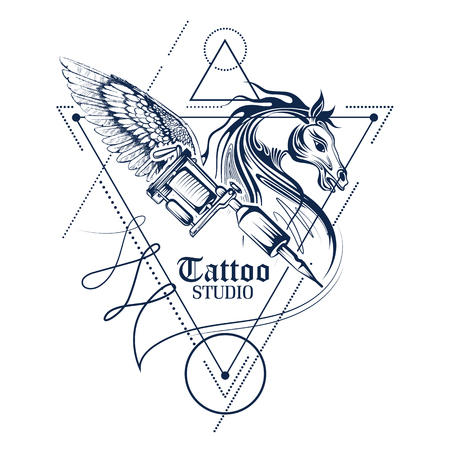 Tattoo art design of horse line art style.のイラスト素材