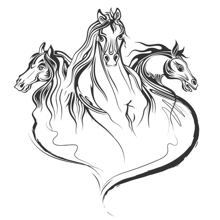 Tattoo art design of horse racing in line artのイラスト素材