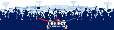 illustration of Stadium of Cricket with pitch for champoinship match and supporter fan people cheering teamのイラスト素材