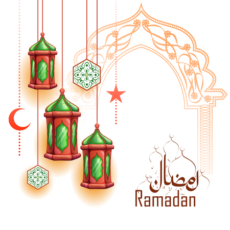 Ramadan Kareem Generous Ramadan greetings for Islam religious festival Eid with illuminated lampの写真素材