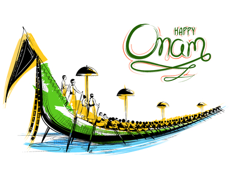 Snakeboat race in Onam celebration background for Happy Onam festival of South India Keralaのイラスト素材