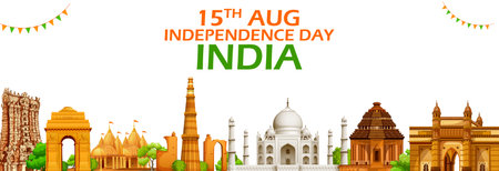 illustration of Famous Indian monument and Landmark for Happy Independence Day of India for Happy...