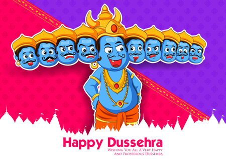 Ravana with ten heads for Navratri festival of India poster for Dussehraのイラスト素材