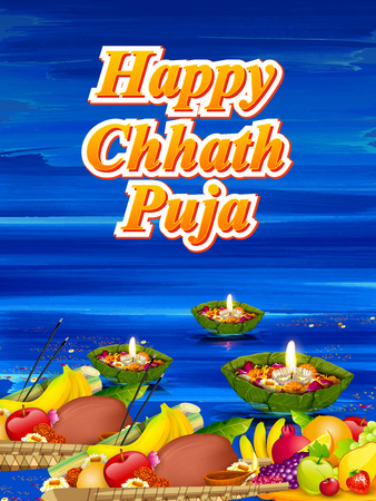 Happy Chhath Puja Holiday  for Sun festival of Indiaのイラスト素材